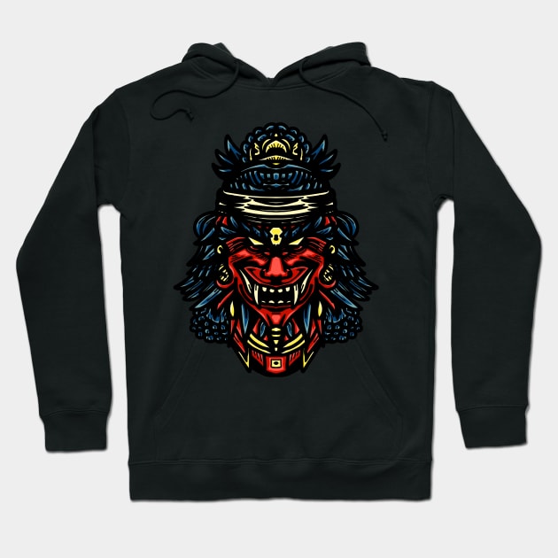 Oni Mask Japanese Evil Samurai Hoodie by Excela Studio